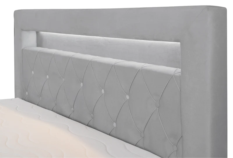 Kontinentalbett 140x200 cm Goldess mit Stauraum und LED-Beleuchtung, grauer Samt