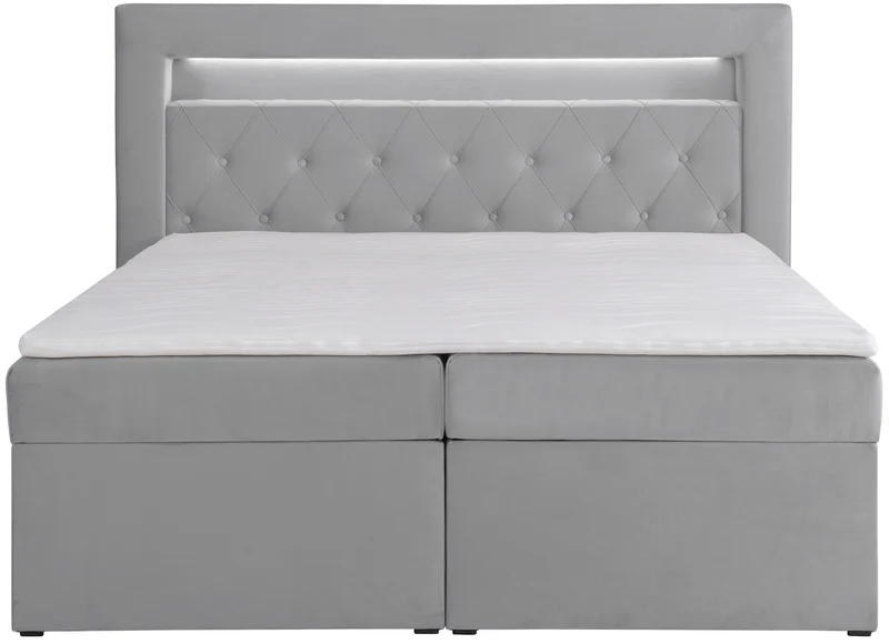 Kontinentalbett 140x200 cm Goldess mit Stauraum und LED-Beleuchtung, grauer Samt