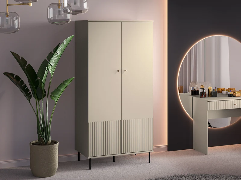 Zweiturige Caletto-Garderobe 92 cm mit dekorativen Lamellen, beige