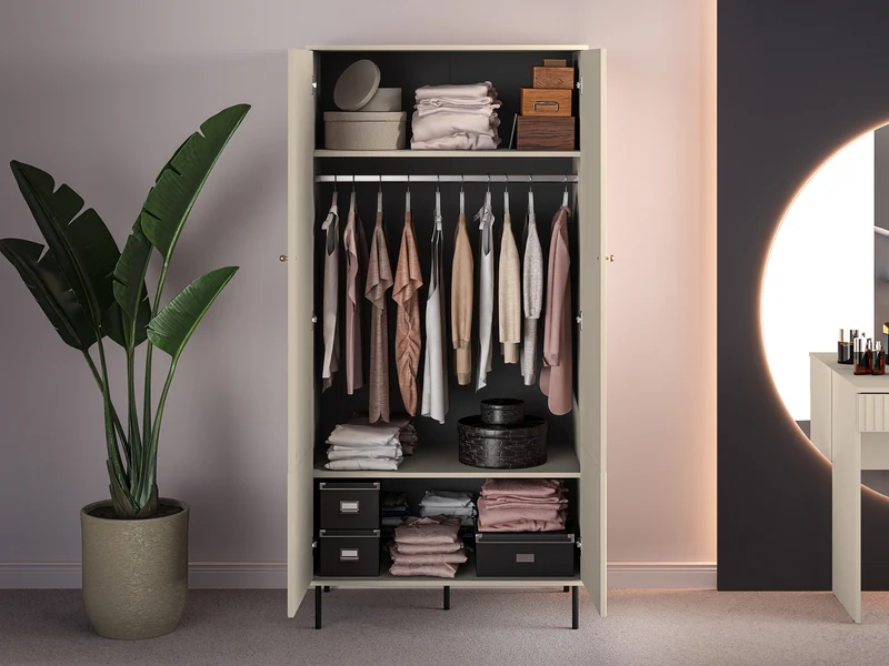 Zweiturige Caletto-Garderobe 92 cm mit dekorativen Lamellen, beige