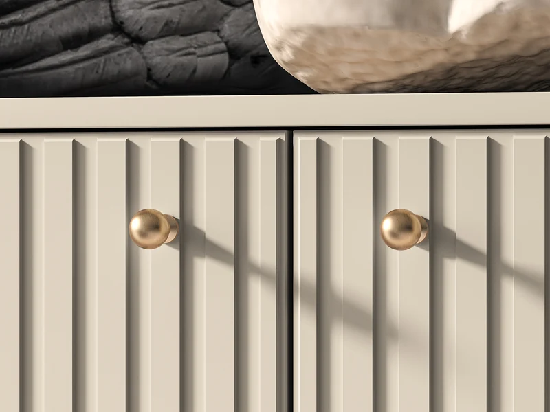 Zweiturige Kommode Caletto mit drei Schubladen, 160 cm, dekorative Lamellen, beige
