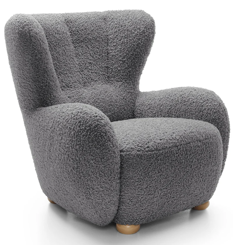 Milele Schalensitzstuhl grau Bouclé Beine aus Buche