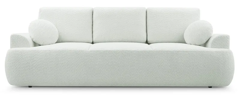 Dreisitziges ausklappbares Sofa Barletto mit Stauraum, cremefarbenes Bouclé