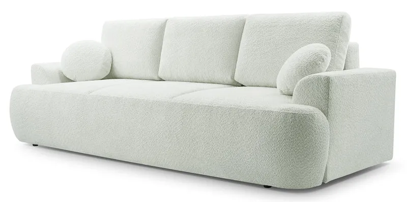 Dreisitziges ausklappbares Sofa Barletto mit Stauraum, cremefarbenes Bouclé