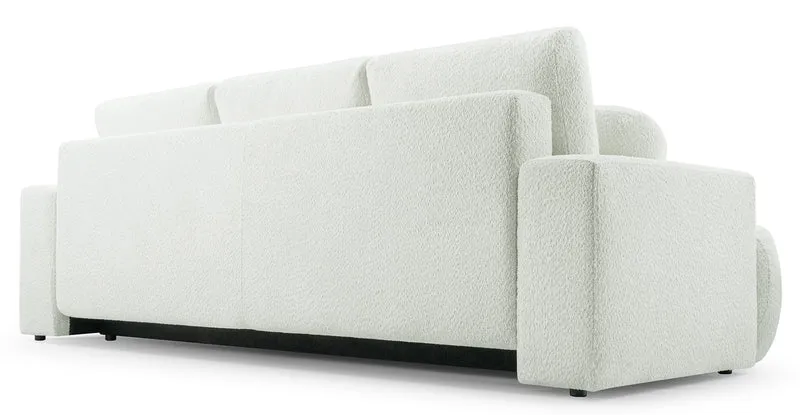 Dreisitziges ausklappbares Sofa Barletto mit Stauraum, cremefarbenes Bouclé