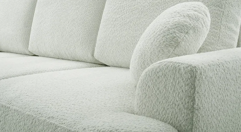 Dreisitziges ausklappbares Sofa Barletto mit Stauraum, cremefarbenes Bouclé