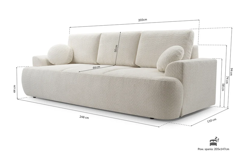 Dreisitziges Schlafsofa Barletto mit Stauraum, hellbeige Bouclé