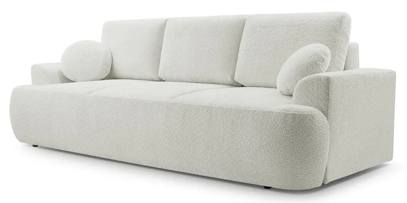 Dreisitziges Schlafsofa Barletto mit Stauraum, hellbeige Bouclé