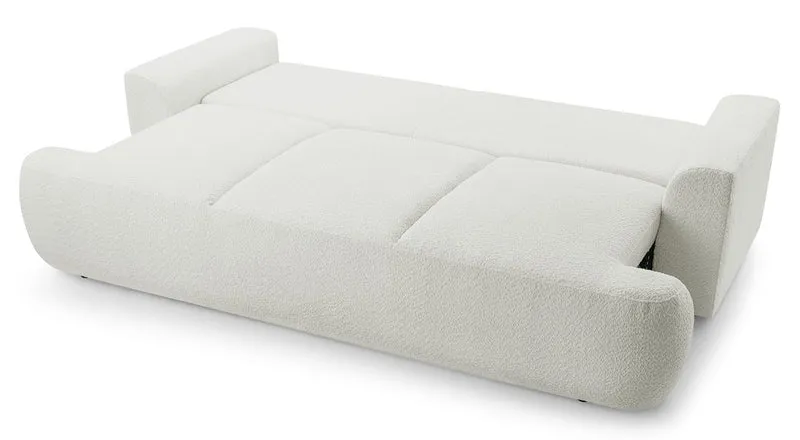 Dreisitziges Schlafsofa Barletto mit Stauraum, hellbeige Bouclé