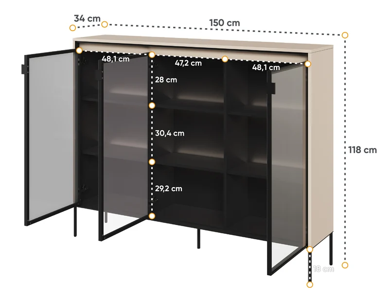 Drehtürenschrank Trend 150 cm mit LED Beige