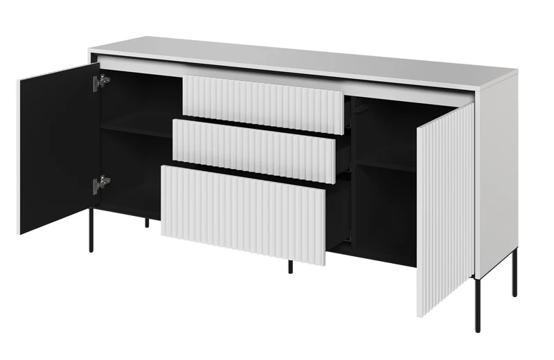 Zweiturige Kommode Trend 166 cm mit drei Schubladen und LED Weiß