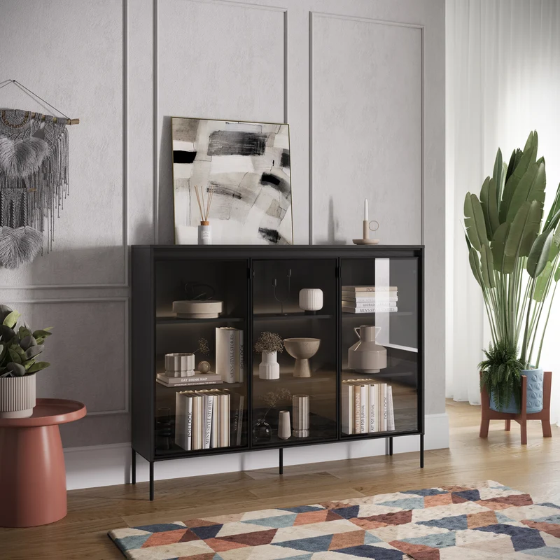 Drehtürenschrank Trend 150 cm mit LED Schwarz