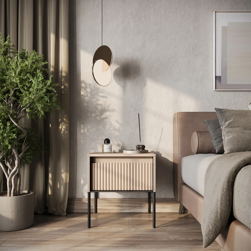 Nachttisch Trend 46 cm mit LED Beige