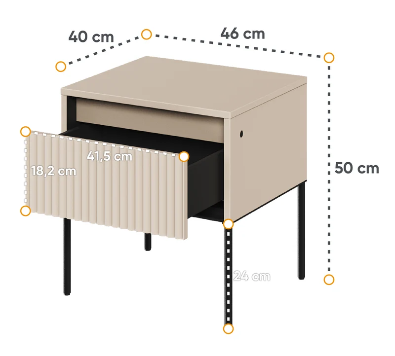 Nachttisch Trend 46 cm mit LED Beige