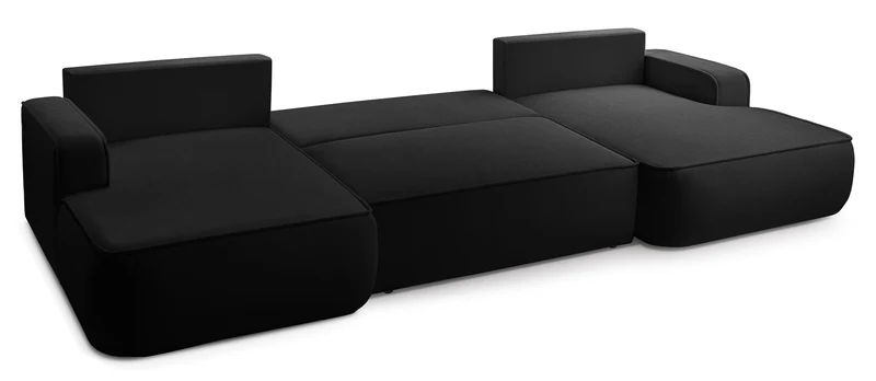 Ecksofa mit Schlaffunktion Mollaro U-förmig, universell, mit Stauraum, schwarzer Bouclé-Stoff