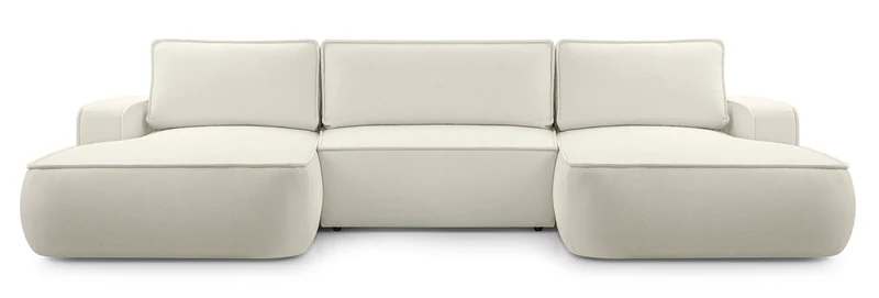 U-förmige Mollaro Eckcouch mit Schlaffunktion, universell, mit Stauraum, in cremefarbenem Bouclé-Stoff