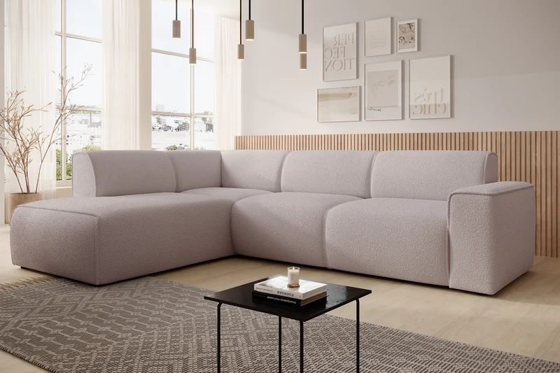 Ecksofa Bouvi L-förmig mit linker Armlehne, beige Bouclé