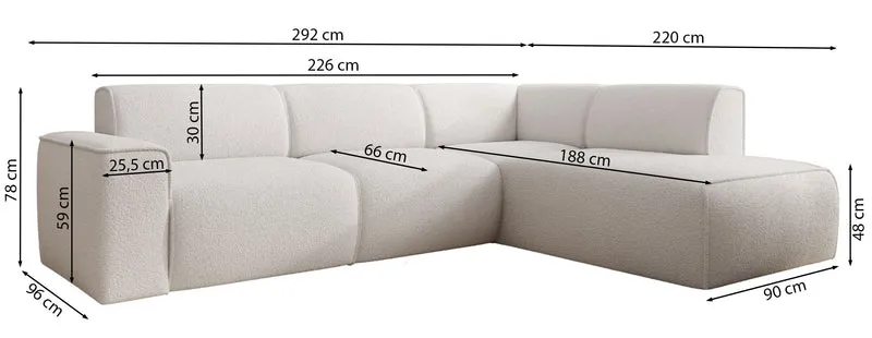 Ecksofa Bouvi L-förmig mit rechter Armlehne, hellbeige Bouclé