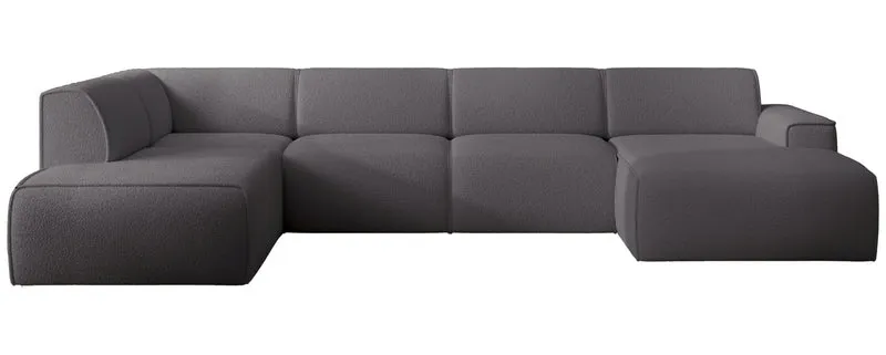 Ecksofa Bouvi U-förmig linksseitig dunkelgrauer Bouclé-Stoff