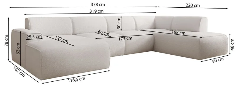 Ecksofa Bouvi U-förmig linksseitig in grau-braunem Bouclé