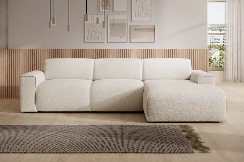 Ecksofa Bouvi L-förmig, rechtsseitig, cremefarben, Bouclé