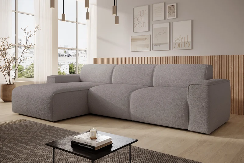 Ecksofa Bouvi L-förmig linksseitig grau-braun Bouclé