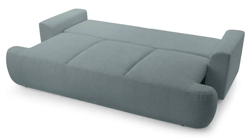 Dreisitziges, ausklappbares Sofa Barletto mit Stauraum, grauer Bouclé-Stoff