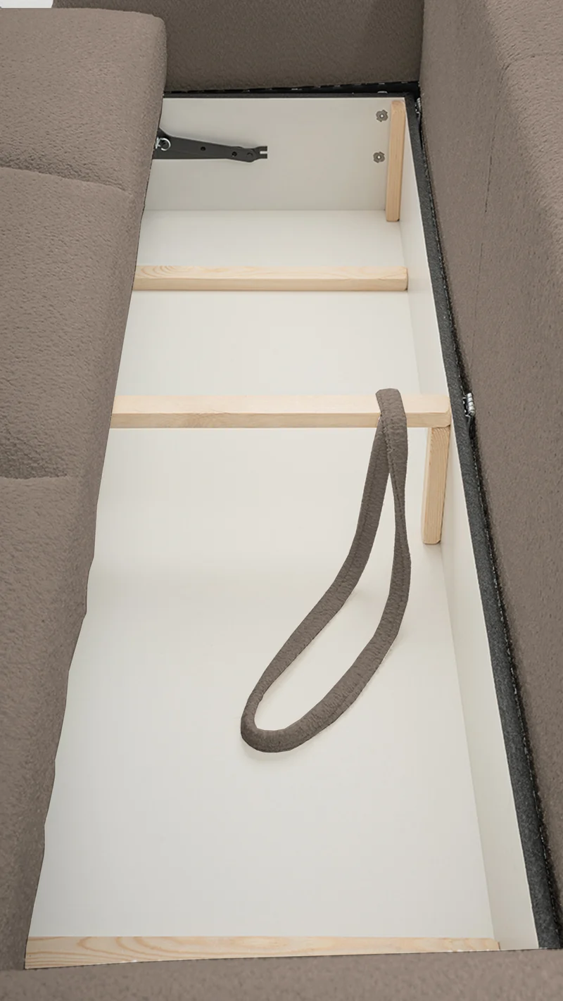 Dreisitziges Schlafsofa Barletto mit Stauraum, schmutziges Rosa Bouclé