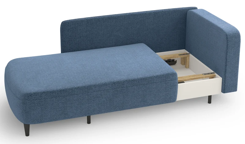 Ausziehbare Liege Pinkio linksseitig mit Stauraum, blaues Chenille
