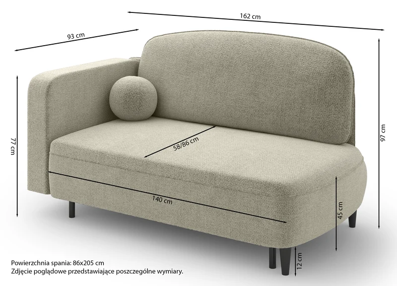 Rechtsseitiges ausklappbares Pinkio-Sofa mit Stauraum, blaues Chenille