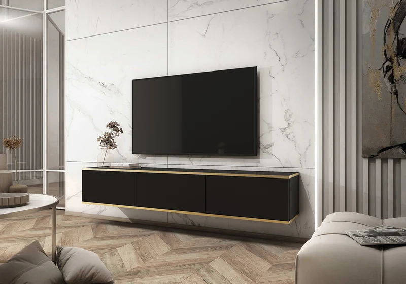 TV-Schrank Mucalma 175 cm schwarz mit goldenen Einsätzen