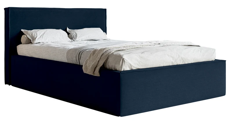 Polsterbett 160x200 cm Lucera mit Stauraum, marineblauer Veloursstoff, wasserabweisend