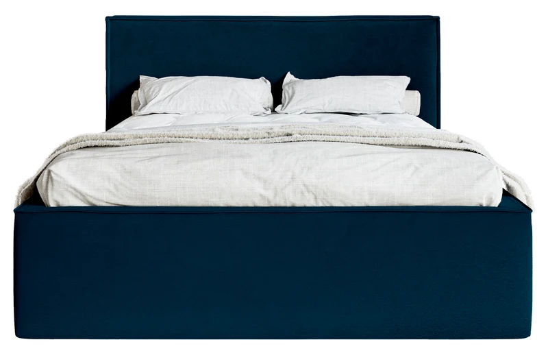 Polsterbett 160x200 cm Lucera mit Stauraum, marineblauer Veloursstoff, wasserabweisend