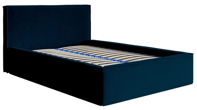 Polsterbett 160x200 cm Lucera mit Stauraum, marineblauer Veloursstoff, wasserabweisend