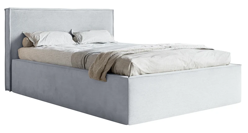 Polsterbett 140x200 cm Lucera mit Stauraum, taubenblauer Velours, wasserabweisend
