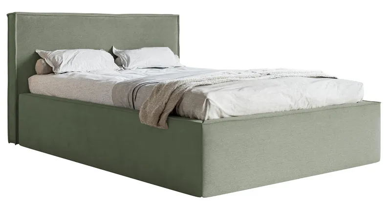 Polsterbett 140x200 cm Lucera mit Stauraum, eukalyptusfarbener Veloursstoff, wasserabweisend