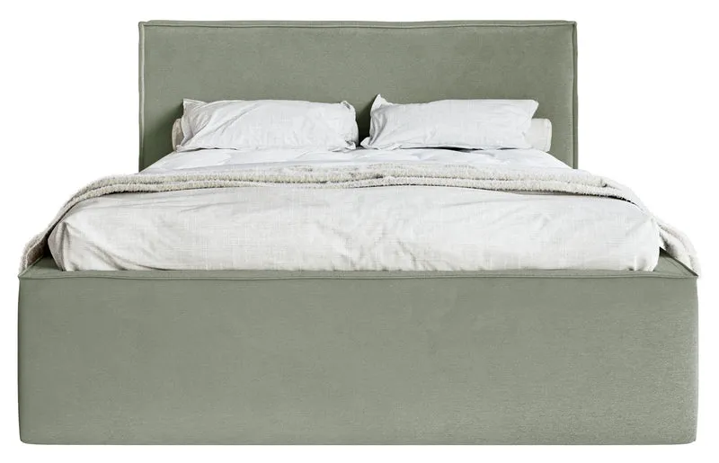 Polsterbett 140x200 cm Lucera mit Stauraum, eukalyptusfarbener Veloursstoff, wasserabweisend