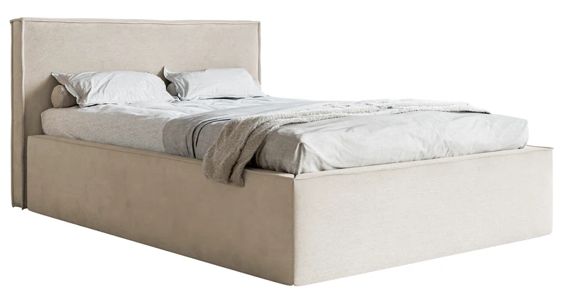 Gepolstertes Bett 160x200 cm Lucera mit Stauraum, grau-beiger hydrophober Samt