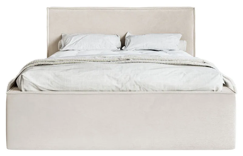 Gepolstertes Bett 160x200 cm Lucera mit Stauraum, grau-beiger hydrophober Samt