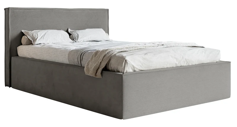 Gepolstertes Bett 160x200 cm Lucera mit Stauraum, grauer wasserabweisender Samtstoff