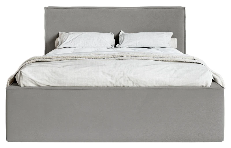 Gepolstertes Bett 160x200 cm Lucera mit Stauraum, grauer wasserabweisender Samtstoff