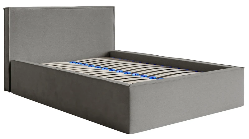 Gepolstertes Bett 160x200 cm Lucera mit Stauraum, grauer wasserabweisender Samtstoff