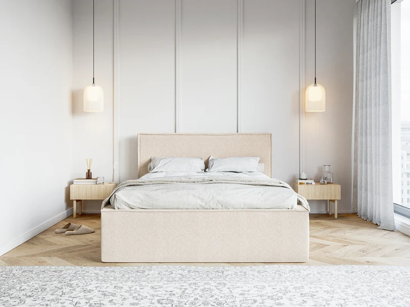 Polsterbett 180x200 cm Lucera mit Stauraum, hellbeige Chenille