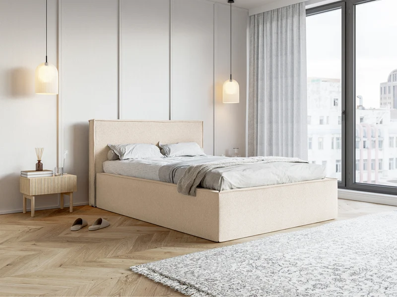 Polsterbett 180x200 cm Lucera mit Stauraum, hellbeige Chenille