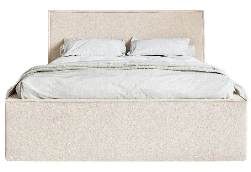 Polsterbett 180x200 cm Lucera mit Stauraum, hellbeige Chenille