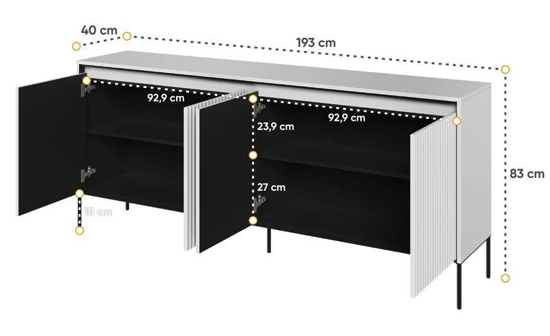 Niedriger Trend-Vier­türiger Kommode 193 cm mit LED Weiß