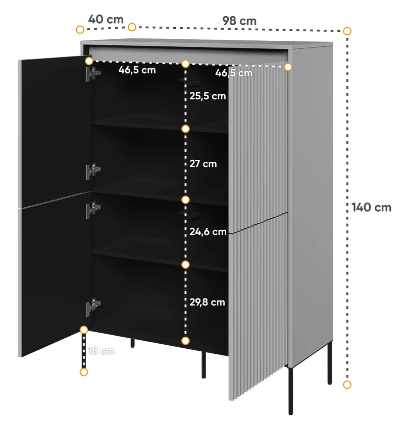 Vier­tü­rige Kommode Trend, hoch, 98 cm, mit LED, Grau