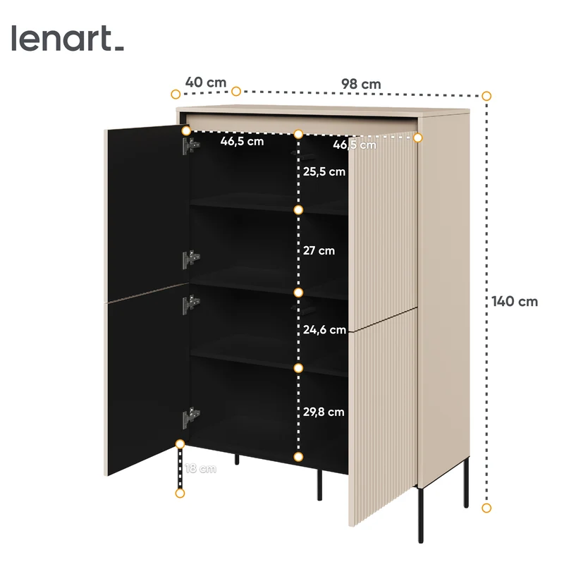 Hohe vierflügelige Kommode Trend 98 cm mit LED Beige