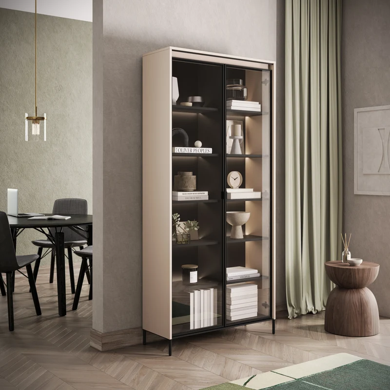 Zweiflügeliger Trend-Schrank 92 cm mit LED Beige