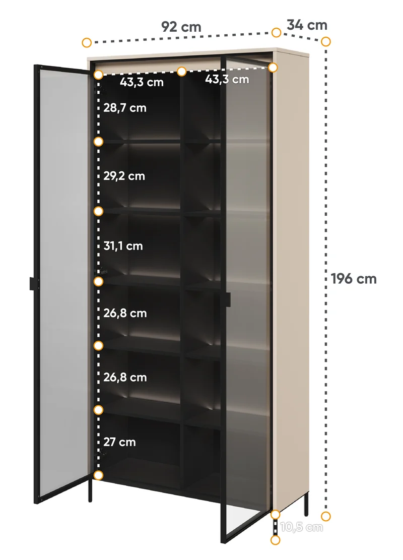 Zweiflügeliger Trend-Schrank 92 cm mit LED Beige